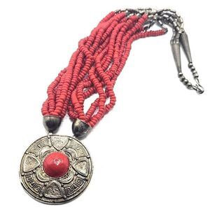 Vintage Ethnic Tibetan Necklace Coral Colored Beads Chunky 25in
